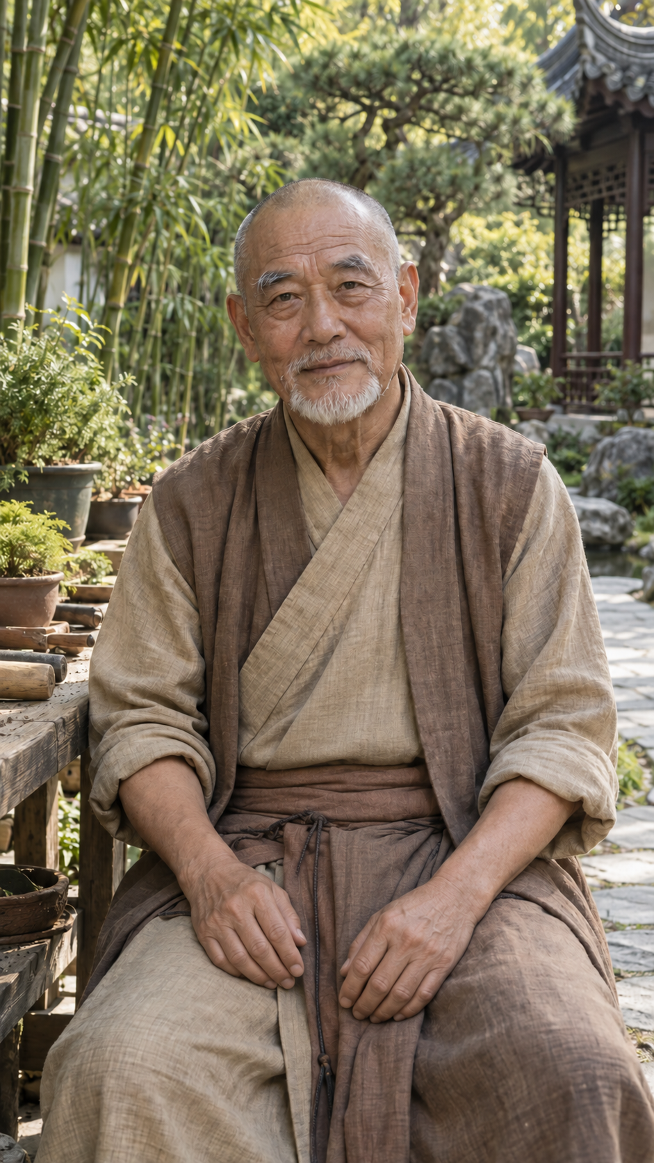 Master Liang in his garden